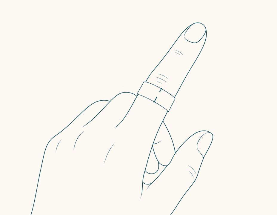 Illustration of a narrow paper strip wrapped around a finger with a mark where it overlaps.