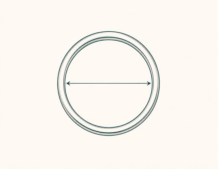 Illustration of a ring viewed from above with an arrow measuring across its inside diameter.